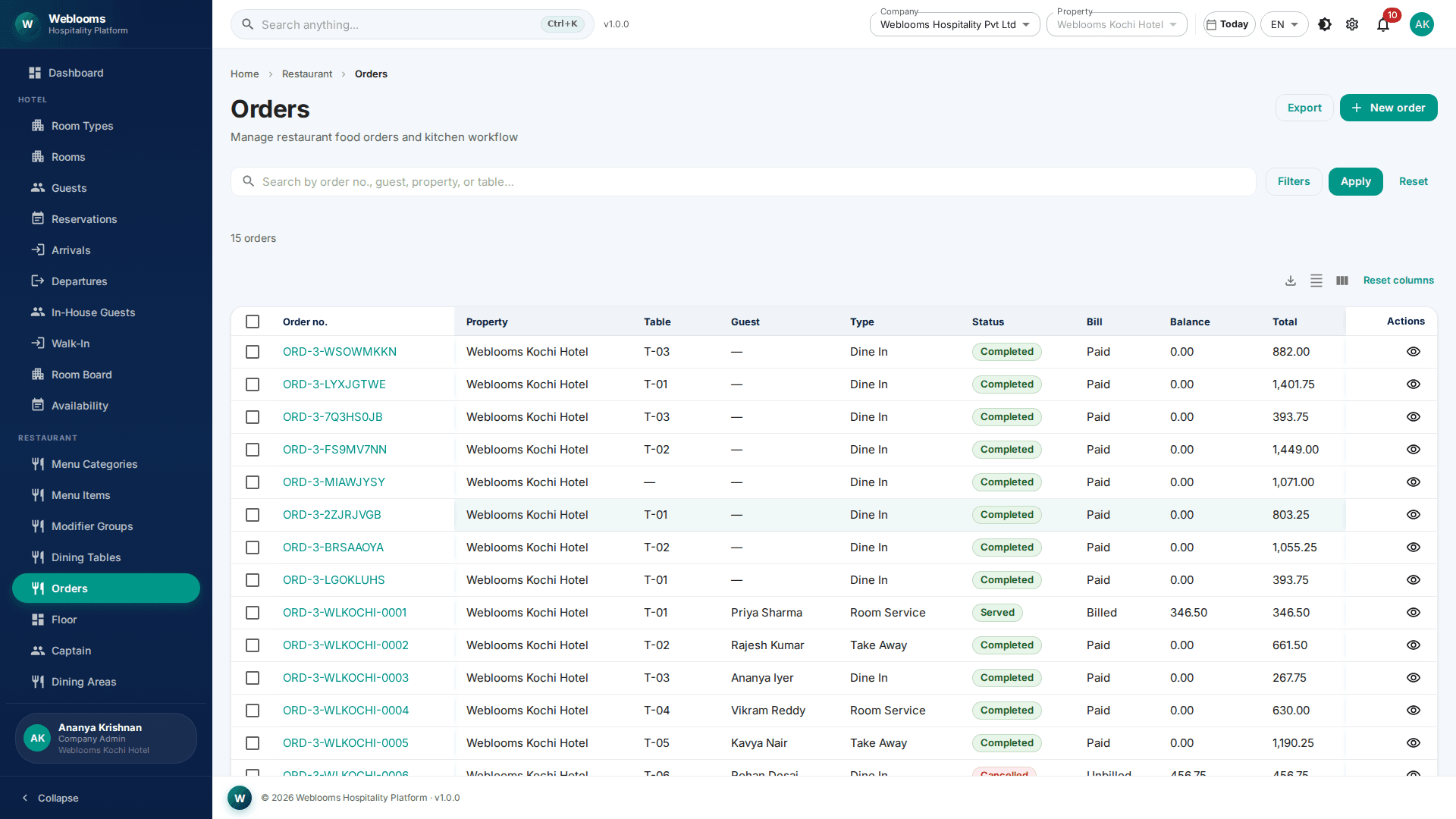 Restaurant order management and POS