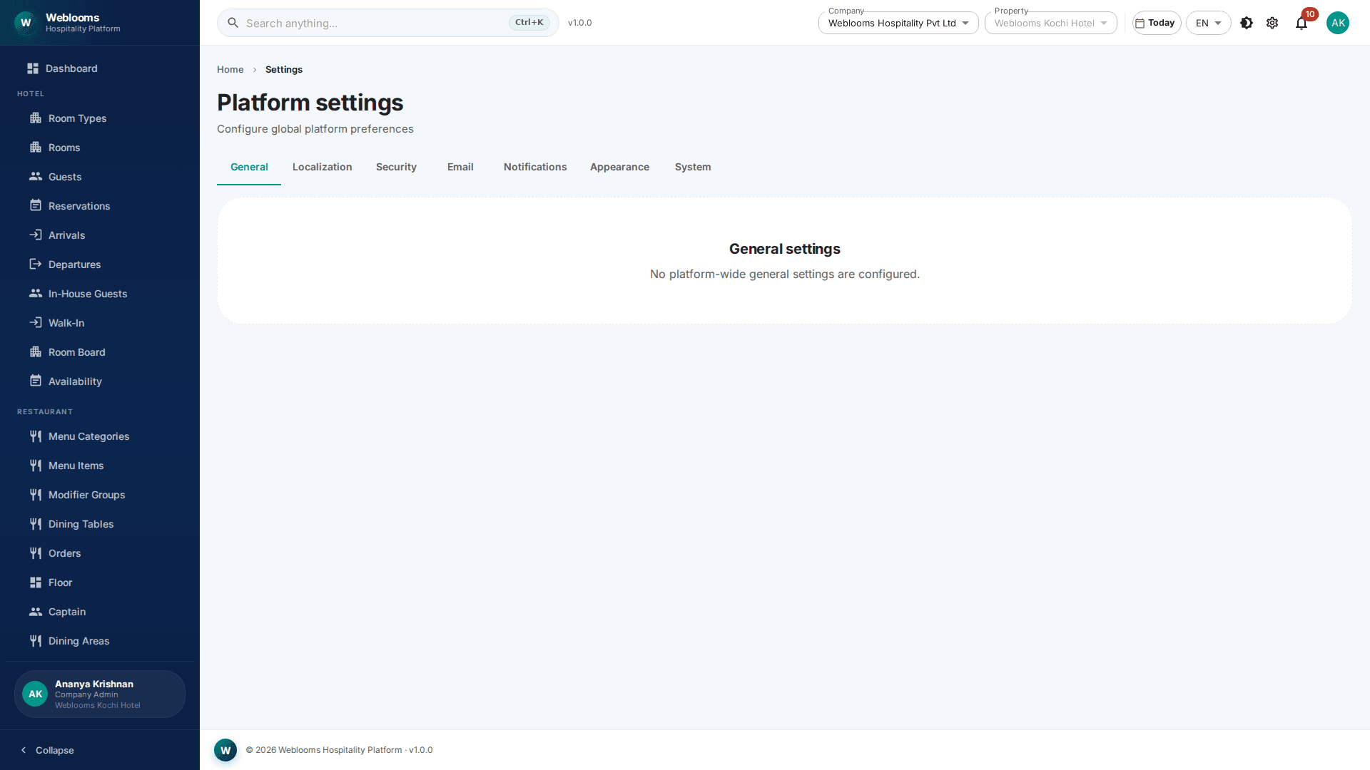 Admin system settings