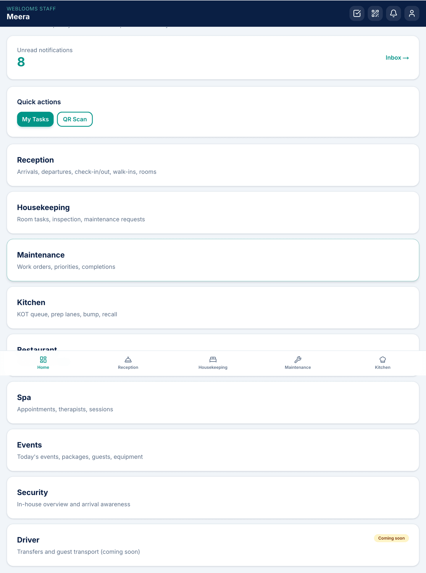 Staff operations dashboard